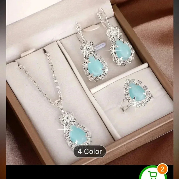 4pcs/Set Heart-Shaped Alloy Jewelry Set, light Blue - Picture 1 of 2